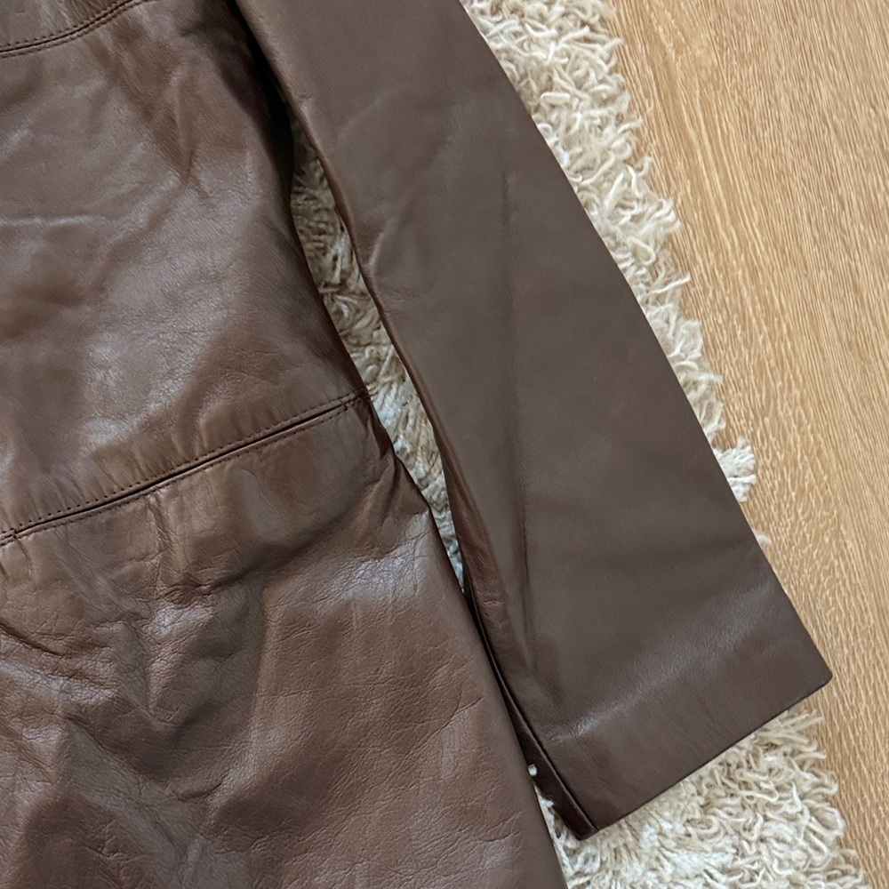 Brown Faux Leather Blazer Jacket M | Moto Vegan Statement Coat - Picture 4 of 6